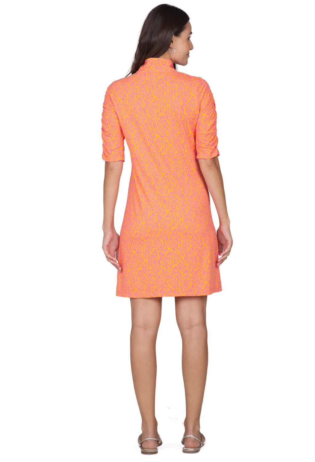 Sally Print Ruched Elbow Length Sleeve Dress - 40655