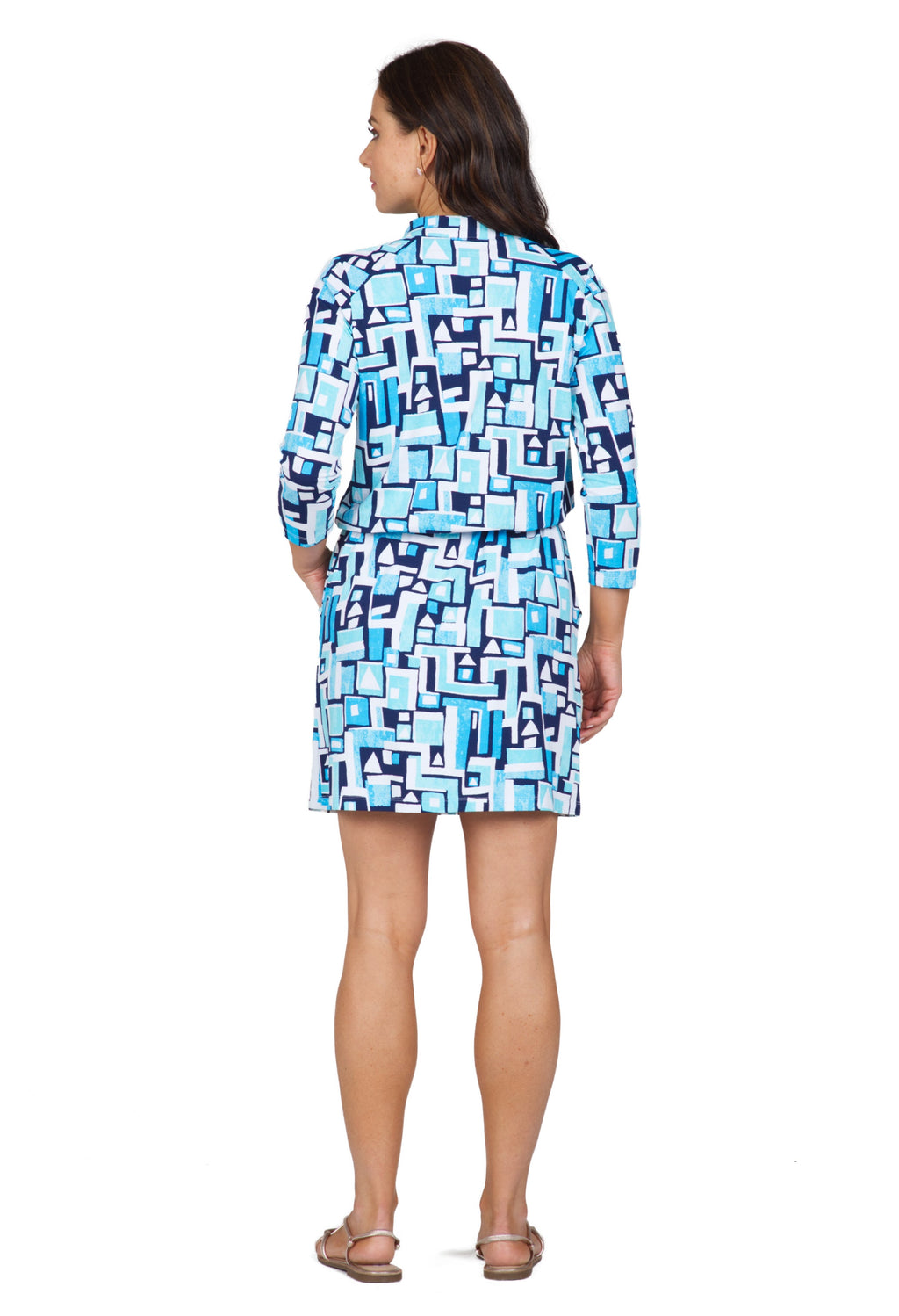 Jennifer Print ¾ Sleeve Drawstring Dress – 62543